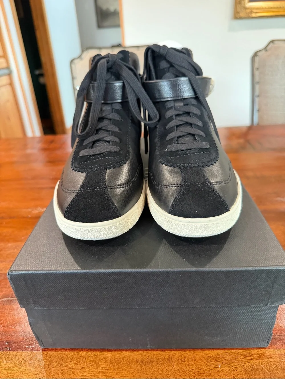 Coach Black Leather & Suede High-Top Sneakers with Cream Sole - Picture 2 of 7